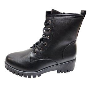 Black Combat Style Ankle Boots  Women Size 10 Lace-Up & Zipper Closure